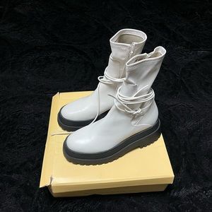 Public Desire Finale chunky flat ankle boots with tie in bone